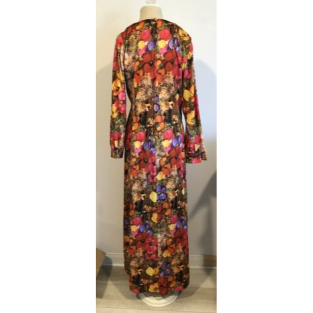 Vintage Handmade 1970s Bohemian Floral Print Long Sleeve Maxi Dress Hippie L - Picture 2 of 9